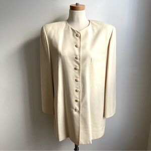 Vintage Linda Allard Ellen Tracy Silk Jacket Button Cream Yellow Size 14